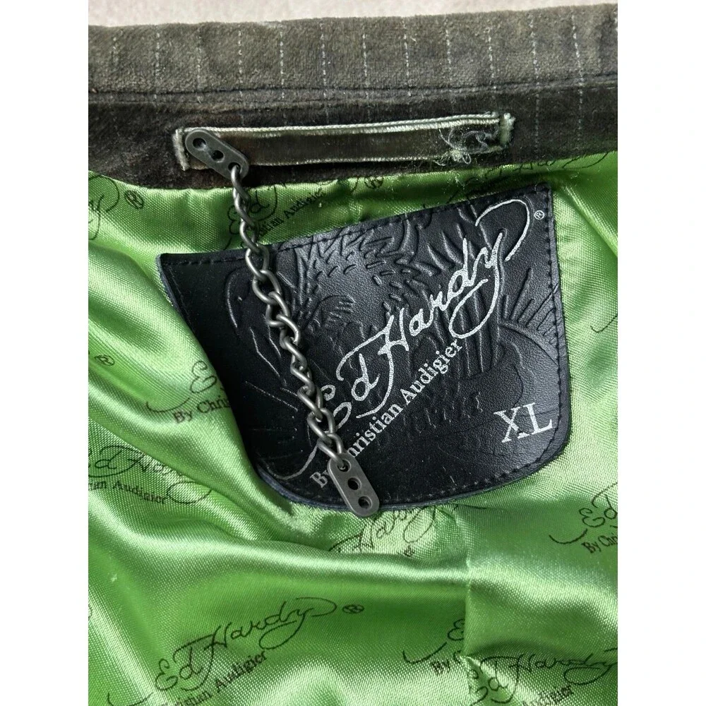 Ed Hardy Christian Audigier Suit Jacket Blazer Black Velvet Embroidered Size XL
